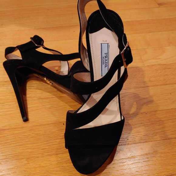 Prada triple strap suede sandal heels size 37.5 - Picture 2 of 4